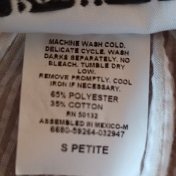 BONWORTH Pants Women's S Petite White Beige Striped Pull On Elastic Waist High - Picture 5 of 5